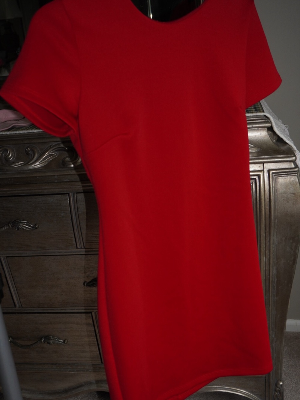 Classic Red Short-Sleeve Shift Dress